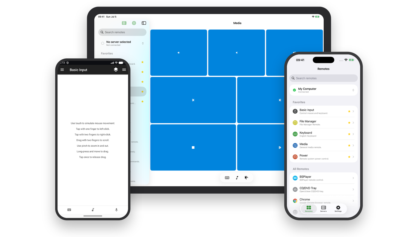 Unified Remote app on Android, iPhone, and iPad.